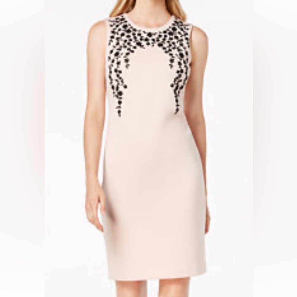 Calvin Klein Blush Dress with Black Floral Accents